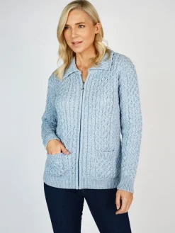Irish Cardigan with Zip Sky Blue