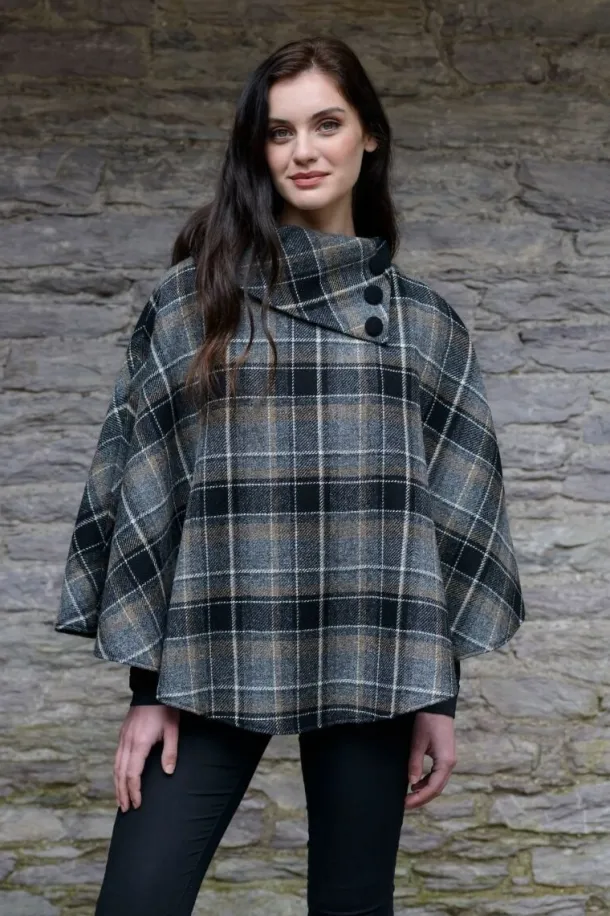 Irish Tweed Poncho Grey Mix Col : 21