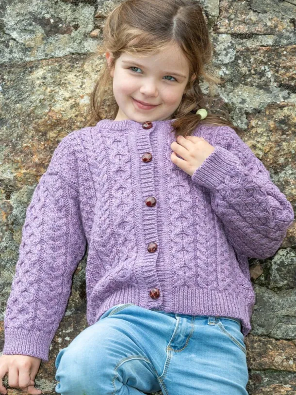Kids Aran Cardigan Lavander