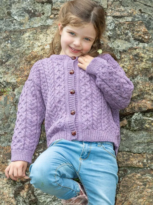 Kids Aran Cardigan Lavander