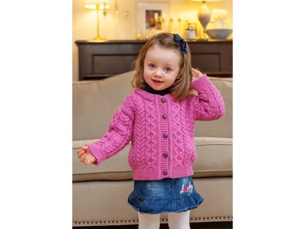 Kids Aran Cardigan Pink