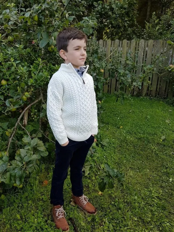 Kids Aran Half Zip Sweater Natural