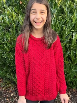 Kids Aran Sweater Merino Wool - Red