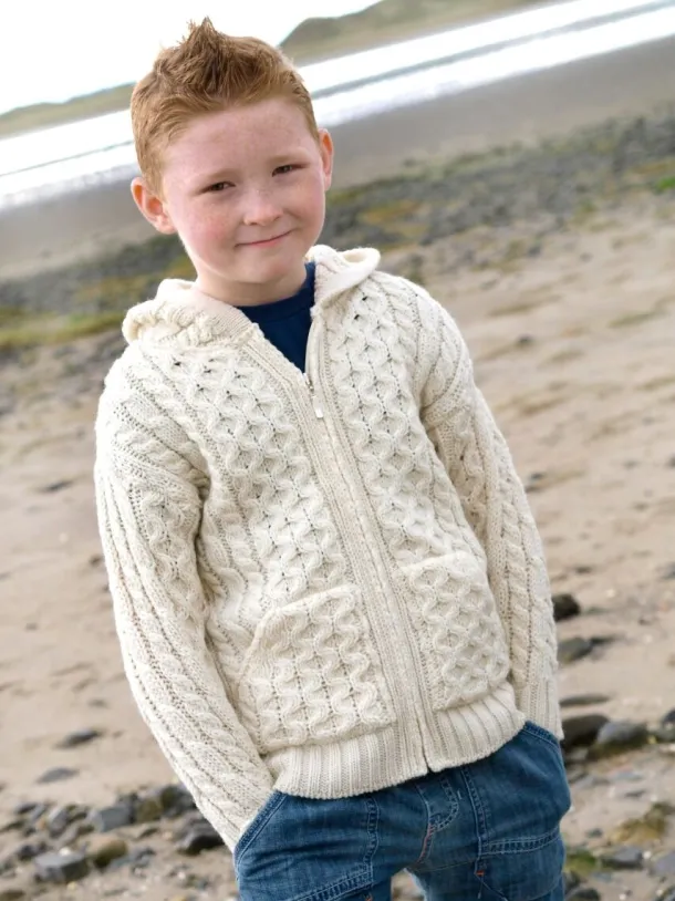 Kids Merino Wool Hooded Cardigan Natural
