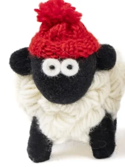 Knitted Sheep with Bobble Hat Red - Medium