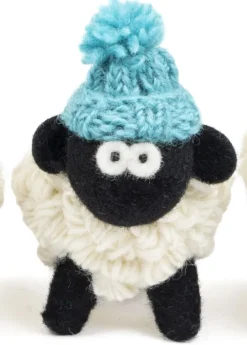 Knitted Sheep with Bobble Hat Teal Blue - Medium