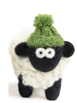 Knitted Sheep with Bobble Hat Green - Medium