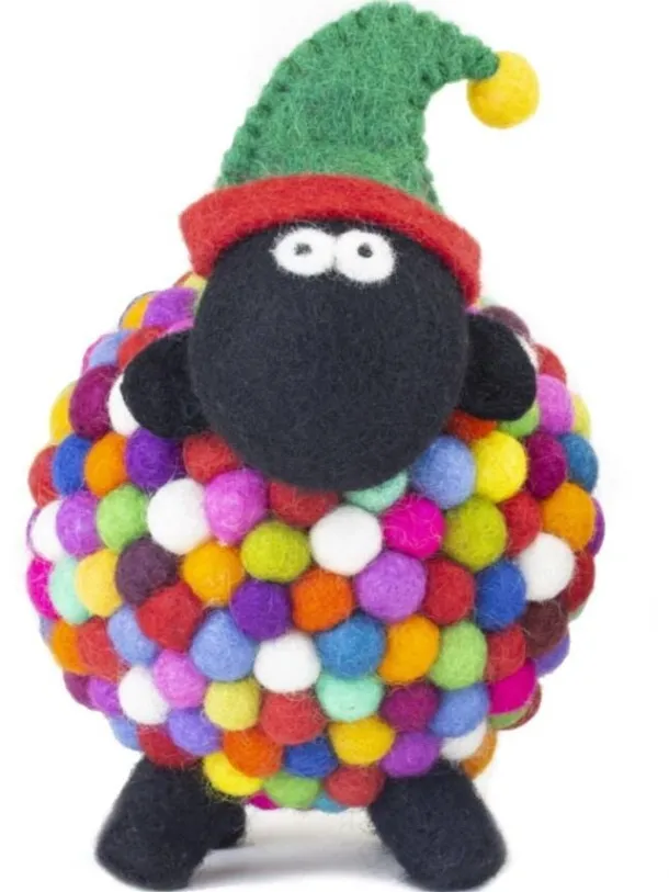 Knitted Sheep with Elf Hat - Large