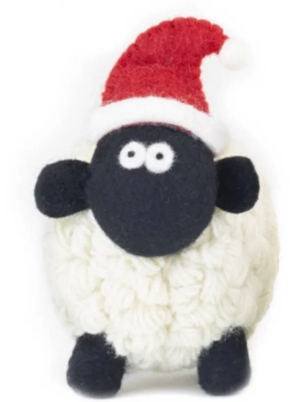 Knitted Sheep with Santa Hat - Medium
