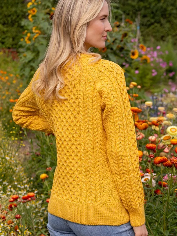 Ladies 100% Merino Wool Aran Sweater Sunshine