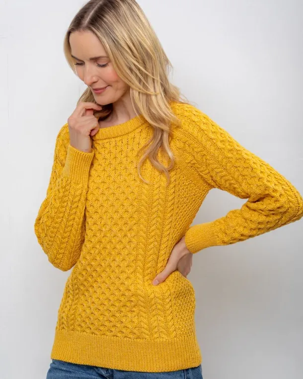 Ladies 100% Merino Wool Aran Sweater Sunshine