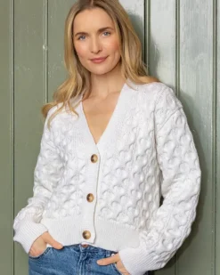 Ladies 100% Merino Wool Cropped Cardigan Natural