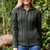 Ladies Aran Hooded Cardigan With Cladagh Zip