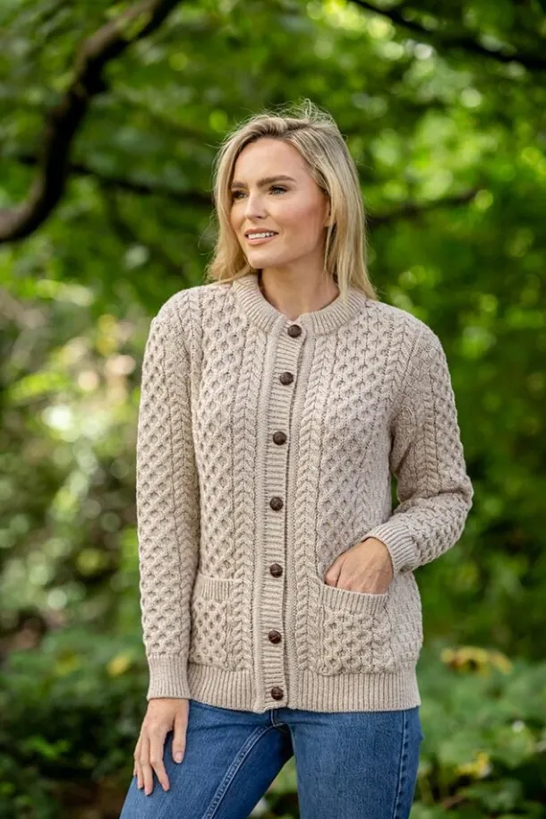 Ladies Cable Knit Cardigan Parsnip