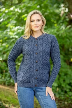 Ladies Cable Knit Cardigan Denim Marl