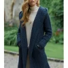Ladies Herringbone Shawl Collar Hooded Coat