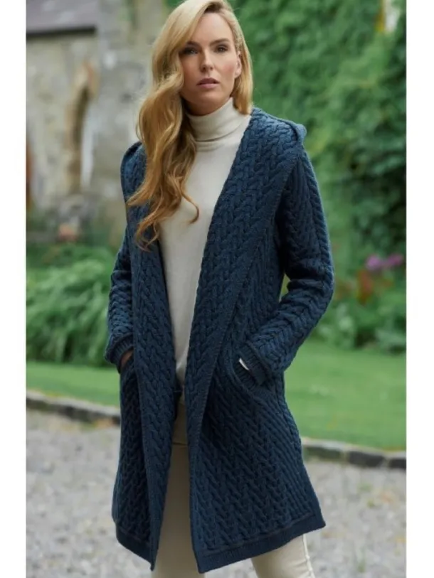Ladies Herringbone Shawl Collar Hooded Coat
