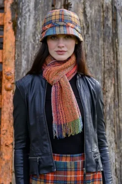 Ladies Irish Flapper Cap Orange Check Col: 60