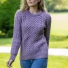 Ladies Merino Wool Fitted Aran Sweater LAVENDER