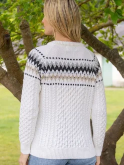 Ladies Merino Wool Fitted Fairisle Sweater Natural