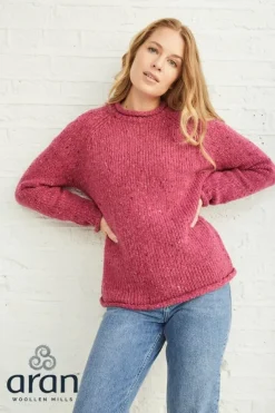 Ladies Roll Neck Raglan Crew Pink