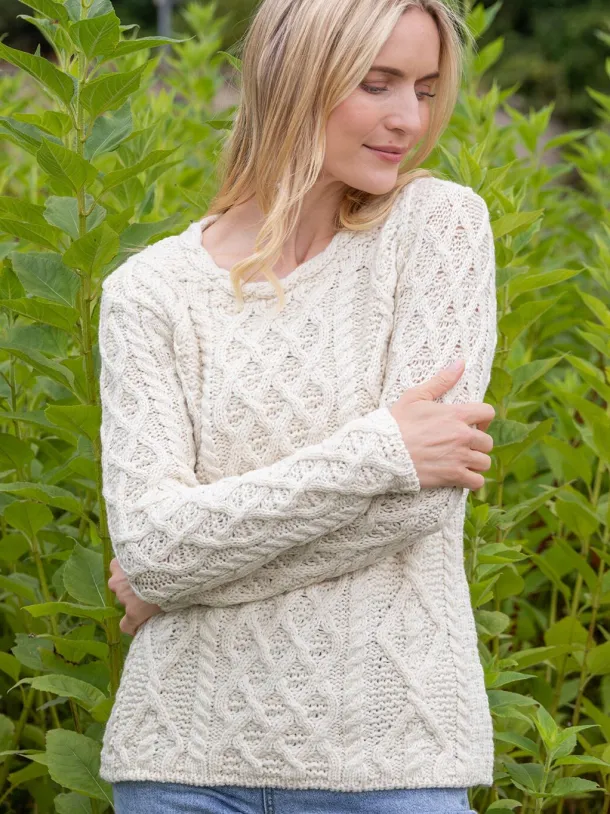 Lambay Lattice Cable Aran Sweater Natural