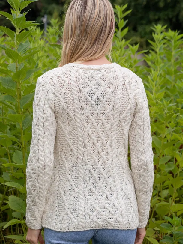 Lambay Lattice Cable Aran Sweater Natural