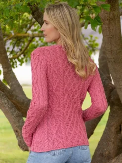 Lambay Lattice Cable Aran Sweater Rosa Pink