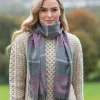 100% Lambswool Scarf Grey Pink Check