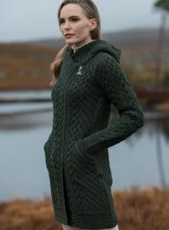 Long Heart Design Hooded Coat - Army Green