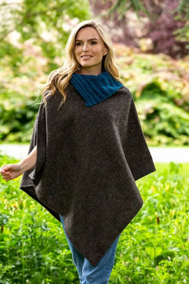 Made in Ireland Tweed Poncho with Collar Grey