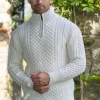 Mens Aran Half Zip Neck Sweater Natural