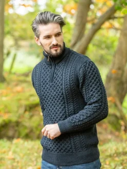 Mens Aran Half Zip Neck Sweater Blackwatch