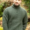 Mens Aran Half Zip Neck Sweater Army Green