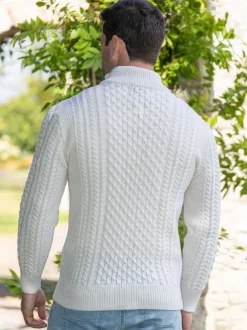 Mens Aran Half Zip Neck Sweater Natural
