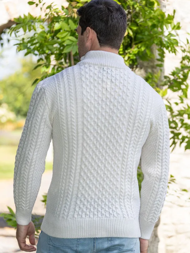 Mens Aran Half Zip Neck Sweater Natural