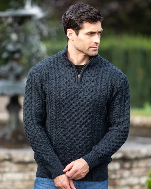 Mens Aran Half Zip Neck Sweater Blackwatch