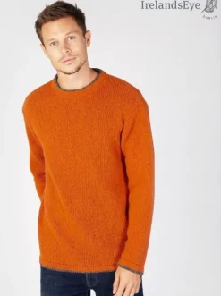 Men's Crew Neck Wool and Cashmere Sweater Terracotta