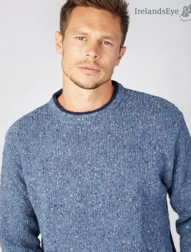 Men's Crew Neck Wool and Cashmere Sweater Blue Ocean
