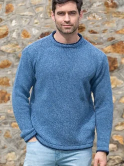 Men's Crew Neck Wool and Cashmere Sweater Blue Ocean