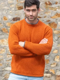 Men's Crew Neck Wool and Cashmere Sweater Terracotta