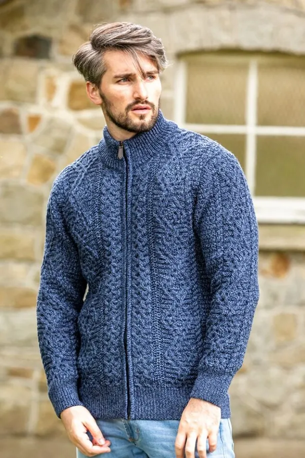Mens Fisherman Full zip Cardigan Denim Marl