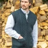 Mens Full Zip Aran Waistcoat Blackwatch