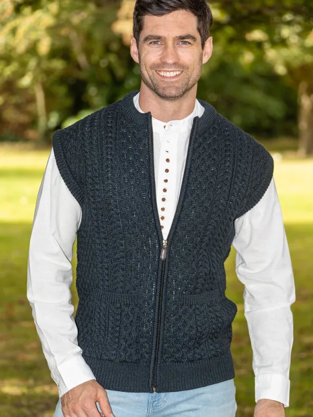 Mens Full Zip Aran Waistcoat Blackwatch