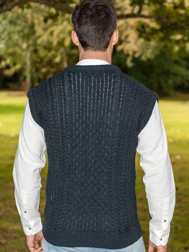 Mens Full Zip Aran Waistcoat Blackwatch
