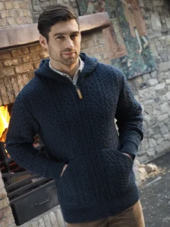 Mens Full Zip Hooded Cardigan - Navy