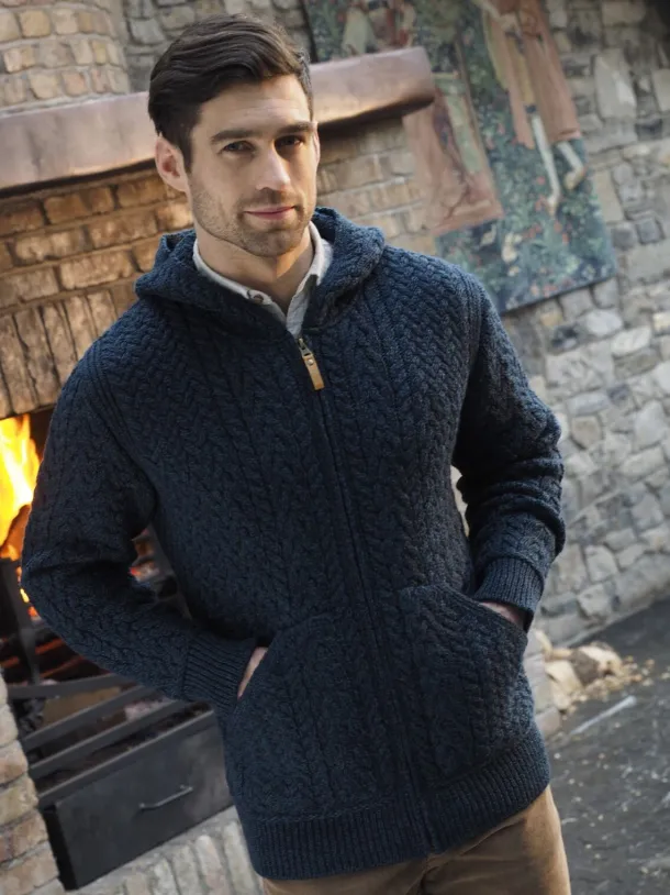 Mens Full Zip Hooded Cardigan - Navy