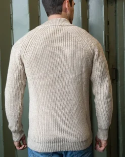 Men's half zip ribbed sweater Camel