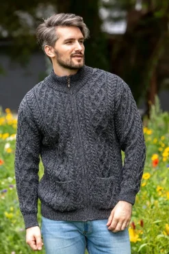 Men's Merino Wool Full Zip Aran Cardigan
