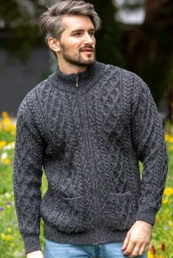 Men's Merino Wool Full Zip Aran Cardigan